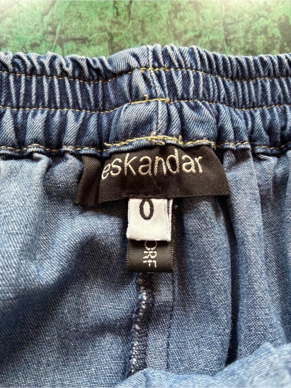 Eskandar Relaxed Elastic-Waist Denim Chinos - Blue - Picture 3 of 6
